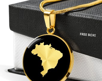 Brazil Map Necklace: Gold Finish Surgical Steel Pendant