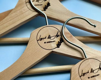 Personalized Wooden Hanger with Custom Logo | Laser Engraved Wedding Hanger, Boutique Display, Business Branding, Unique Gift Idea
