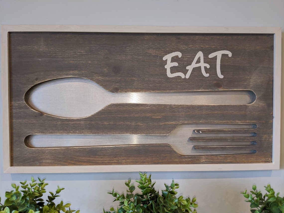 Carved Fork and Spoon Eat Sign Etsy