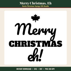 K&ouml;nnte beinhalten: Ein schwarzes Grafikdesign auf wei&szlig;em Hintergrund mit einem Ahornblatt-Symbol &uuml;ber dem Text Merry CHRISTMAS eh! Der Text verwendet eine Kombination aus einer kursiven Schriftart f&uuml;r Merry und eh! und einer fetten Blockschrift f&uuml;r CHRISTMAS.