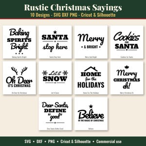 K&ouml;nnte beinhalten: Eine digitale Sammlung von 10 schwarz-wei&szlig;en weihnachtlichen Grafikdesigns mit Schriftz&uuml;gen wie Baking Spirits Bright, Santa stop here, Merry & Bright, Cookies for Santa, Oh Deer, Let it Snow, Home for the Holidays, Merry Christmas eh, Dear Santa Define good und Believe.