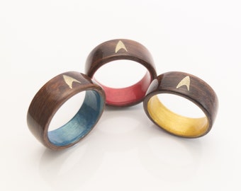 Star Trek Inspired Bentwood Ring in Rosewood with Brass Inlay