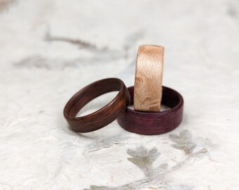 Minimalist Bentwood Santos Rosewood/Purple/Heart Birdseye Maple Ring