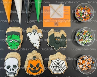 Halloween Cookie Decorating Kit, DIY Cookie Kit, (Large Cookies) ***INCLUDES 24 ITEMS*** With 4 Icing Bags & 3 Deluxe Sprinkle!!