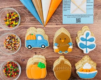 Fall Cookie Decorating Kit, Thanksgiving DIY Cookies Kit, (Large Cookies), **INCLUDES 24 ITEMS**, with 4 Icing Bags and 3 Sprinkles!!!
