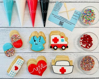 Nurse Appreciation Cookies, Nurse Cookie Decorating Kit, DIY Sugar Cookie Kit, **INCLUDES 24 ITEMS**, (Large Cookies)… with Deluxe Sprinkles