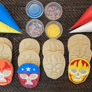 Wrestling/Lucha Libre Masks Cookie Kit,  **INCLUDES 26 ITEMS**Zoom Party Favors,Wrestling/Lucha Libre Assorted Shapes Fresh Gourmet Cookie