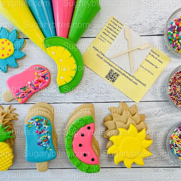 Summer Cookie Decorating Kit, ***INCLUDES 24 ITEMS***** Zoom Party Favors, Assorted Shaped Cookie Kit (Large Cookies)