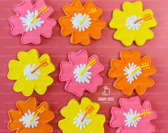 Galleta de Flor de Hibisco, Galletas de Verano, Galletas de Flores, Galletas Hawaianas, Galletas Tropicales, ****Incluye 12 Galletas Decoradas Grandes****