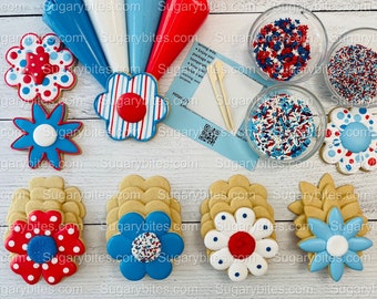Summer Flowers Cookie Decorating Kit, DIY Flower Sugar Cookie Decorating Kit, **INCLUDES 24 ITEMS**, (Large Cookies)