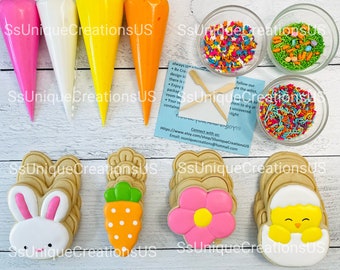 Easter Cookie Decorating Kit, Spring/Easter cookies DIY Cookie Kit, **INCLUDES 24 ITEMS**, (Extra Large Cookies) With 4 Icing Bags!!
