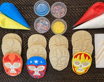 Wrestling/Lucha Libre Masks Cookie Kit,  **INCLUDES 26 ITEMS**Zoom Party Favors,Wrestling/Lucha Libre Assorted Shapes Fresh Gourmet Cookie