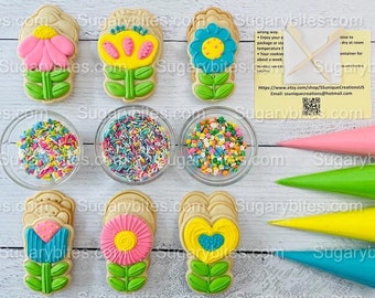 Kit para decorar galletas con forma de flor, kit de bricolaje para decorar galletas con forma de flor, kit de bricolaje para galletas de primavera/Pascua, **INCLUYE 24 ARTÍCULOS** (Galletas grandes)