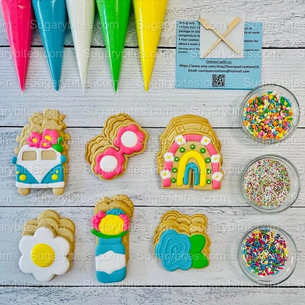 Groovy Cookie Decorating Kit, Summer DIY Sugar Cookie Kit, **INCLUDES 25 ITEMS**, (Large Cookies)… with Deluxe Sprinkles!!!