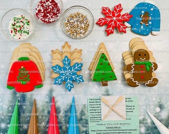 Decoratieset voor kerstkoekjes, kit voor kerstkoekjes, (grote koekjes), ***BEVAT 25 ARTIKELEN*** Met 5 glazuurzakjes en 3 luxe hagelslag!!