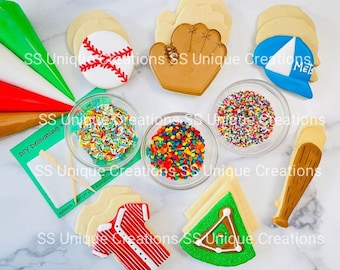 Baseball Cookie Decorating Kit, DIY Sport Sugar Cookie Decorating Kit, Baseball Cookie Kit,  **INCLUDES 24 ITEMS**, (Large Cookies)