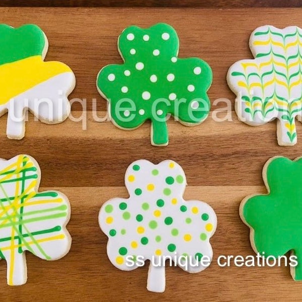 Shamrock Cookies, St. Patrick’s Day Cookies, Gift, Wedding,Bridal Shower Favors or perfect gift…  ** Set of 12** ( Large Cookies )