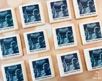 Baby Shower Cookies, Ultrasound Cookies, Edible Photo Cookies, (Includes 12 Cookies), baby shower favors, Baby Gender Reveal Cookies