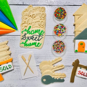 Home Sweet Home decorating Kit, (Large Cookies), House Warming, New House Gifts Sugar Cookies kits, Cookie Gift Thank You Real Estate
