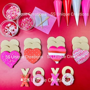 Valentines Cookie Decorating Kit, Herz DIY Cookie Kit, ** ENTHÄLT 24 ARTIKEL ** (große Kekse), Deluxe Streusel enthalten!!!