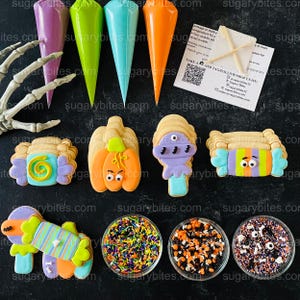 Halloween Candy Cookies, Halloween Cookie Kit, DIY Cookie Kit, (Large Cookies) **INCLUDES 24 ITEMS** With 4 Icing Bags & 3 Deluxe Sprinkles!