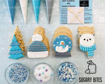 Winter Cookie Decorating Kit, Christmas  DIY Cookie Kit, (Large Cookies) ***INCLUDES 24 ITEMS*** With 4 Icing Bags & 3 Deluxe Sprinkle!!