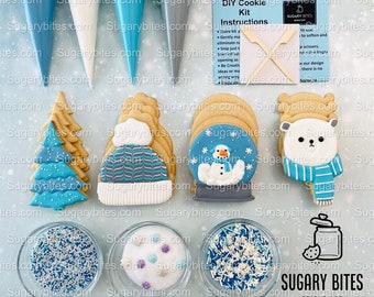 Winter Cookie Decorating Kit, Winter DIY Cookie Kit, (Large Cookies) ***INCLUDES 24 ITEMS*** With 4 Icing Bags & 3 Deluxe Sprinkle!!