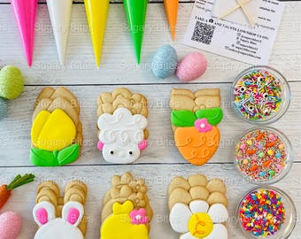 Easter DIY Cookie Kit | Spring Cookie Kit | Bunny, Chick, Tulipán Carrot Cookies | Kids Activity Kit | Easter Cookies | (25 Items Included)