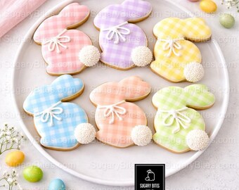 Bunny Cookies, Gingham Sugar Cookies,  Luxury Easter Gift Box, Spring Cookies, Dessert Table Treats,  (12) Pastel Plaid Cookies