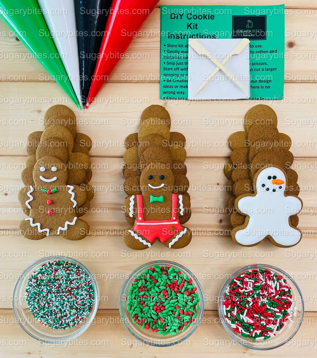 Gingerbread Cookie Decorating Kit, Christmas DIY Cookie Kit, (large