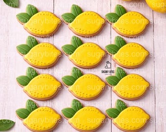 Lemon Cookies | Lemon Sugar Cookies – Hand Decorated Lemon Cookies | Summer Party Favors | Citrus Dessert Table Cookies | Set of 12