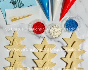 Patriotic Cookie Decorating Kit, Patriotic Cookie Decorating Kit, DIY Cookie Kit, set of 12 cookies.