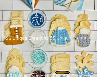 Winterkoekjesdecoratieset, Winter Wonderland-koekjesset, ***BEVAT 25 ITEMS*** (grote koekjes) met 4 glazuurzakjes en meer!!!