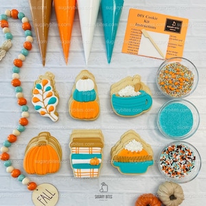 Fall Cookie Decorating Kit, ***INCLUDES 24 ITEMS*** Zoom Party Favors, Assorted Shaped Cookie Kit, (Large Cookies)