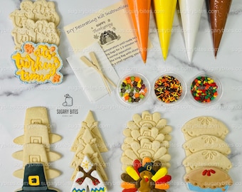 Thanksgiving Cookie Decorating Kit, Thanksgiving DIY Cookie Kit, Fall cookie kit **INCLUDES 26 ITEMS** (Large Cookies), Extra Free Bonus !!!