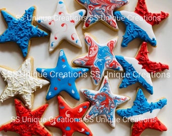 Fourth of July Star Cookies, Patriotic Royal Icing (1 Dozen)
