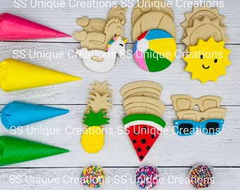 Summer Day Cookie Decorating Kit, ***INCLUDES 24 ITEMS***** Zoom Party Favors, Assorted Shaped Cookie Kit