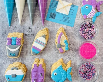 Kit de décoration de biscuits de pêche, kit de bricolage de biscuits de pêche au sucre, **INCLUT 25 ARTICLES**, (gros biscuits)… avec des paillettes de luxe… et en plus !!!