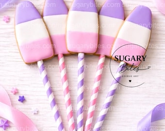 Rocket Pop Cookies, Birthday Cookie Pops, Pink Lilac Sugar Cookies, Baby Shower Cookies, Party Favor Cookies, Decorated Cookies, Set of 12