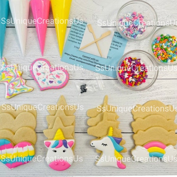 Unicorn Cookie Decorating Kit, DIY Unicorn Sugar Cookie Decorating Kit, **INCLUDES 25 ITEMS**, (Large Cookies)… with Free Bonus!!!