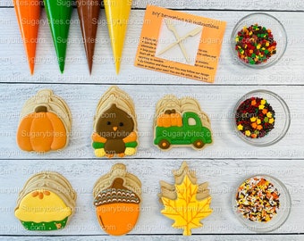 Fall Cookie Decorating Kit, ***INCLUDES 24 ITEMS*** (Large Cookies),Zoom Party Favors, W/ 4 Icing Bags and 3 Deluxe Sprinkles!!!