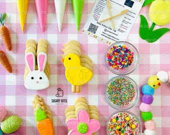 Easter Cookie Decorating Kit, Easter Spring DIY Sugar Cookie Kit, **INCLUDES 25 ITEMS**, (Large Cookies)… with Free Bonus!!!
