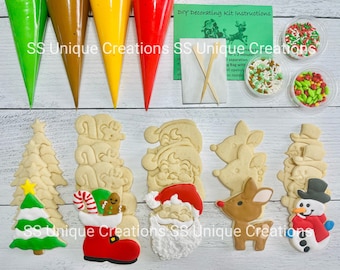 Decoratieset voor kerstkoekjes, kit voor kerstkoekjes, (grote koekjes), ***BEVAT 24 ARTIKELEN*** Met 4 glazuurzakjes en 3 luxe hagelslag!!