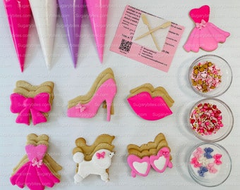 Pink Cookie Decorating Kit, Doll DIY Sugar Cookie Decorating Kit, **INCLUDES 24 ITEMS**, (Large Cookies)