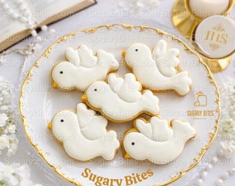 First Communion Dove Cookies, Baptism Cookies, Religious Sugar Cookies, Holy Communion Dessert Table, Christening Favors (12 cookies)