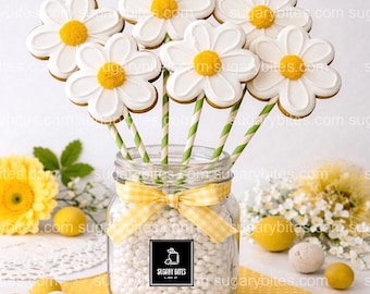 Daisy Cookies | Flower Cookies | Spring Cookies  | Spring Party Favors | Baby Shower Cookies | 12 Large Hand-Decorated Cookies on Stick |