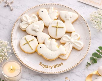 First Communion Cookies / Baptism Cookies / Christening Cookies / Religious Cookies / Communion Dessert Table / Baptism Favor/ Set of 12 /