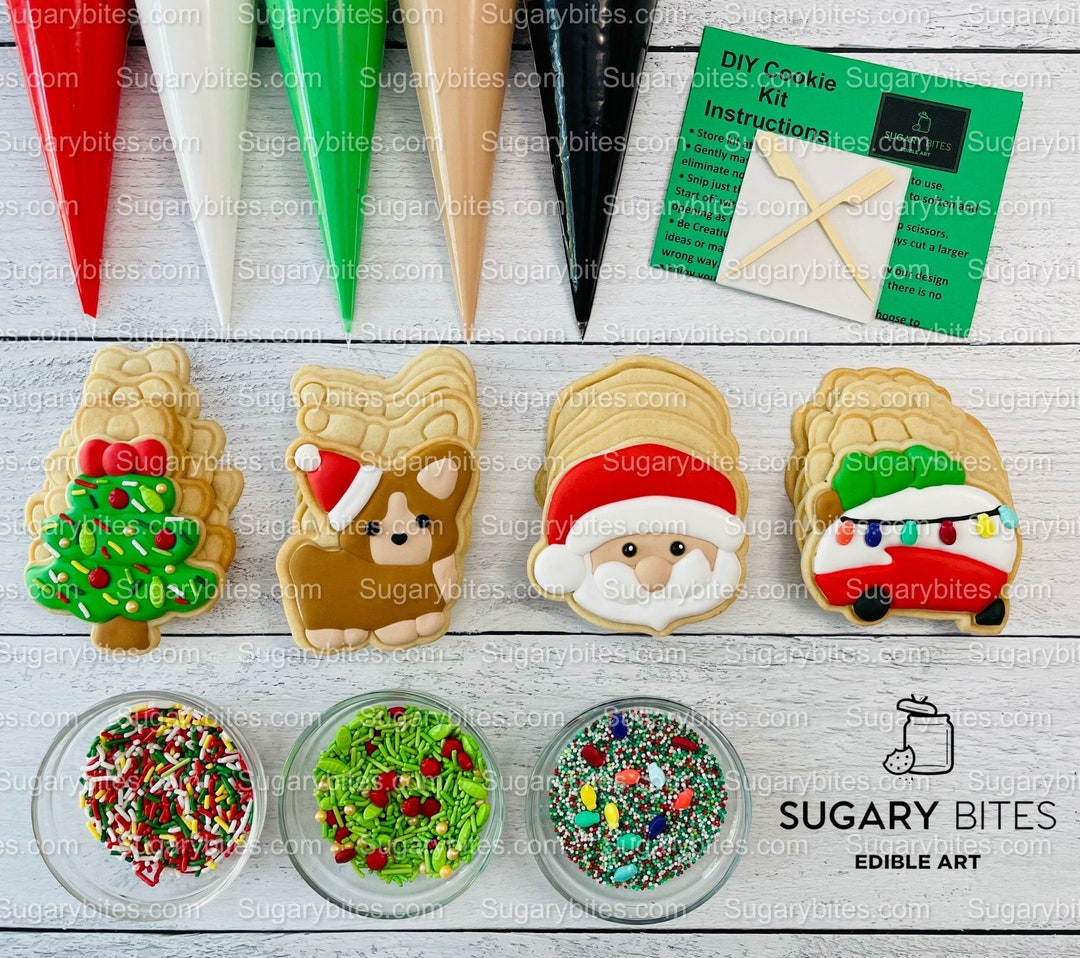 Christmas Cookie Decorating Kit, Christmas DIY Cookie Kit, large Cookies, INCLUDES 25 ITEMS With