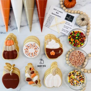 Fall Cookie Decorating Kit, ***INCLUDES 24 ITEMS*** Zoom Party Favors, Assorted Shaped Cookie Kit, (Large Cookies)