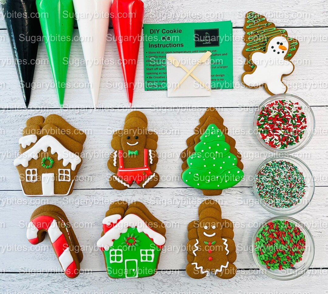 Gingerbread Cookie Decorating Kit, Christmas DIY Cookie Kit, (large